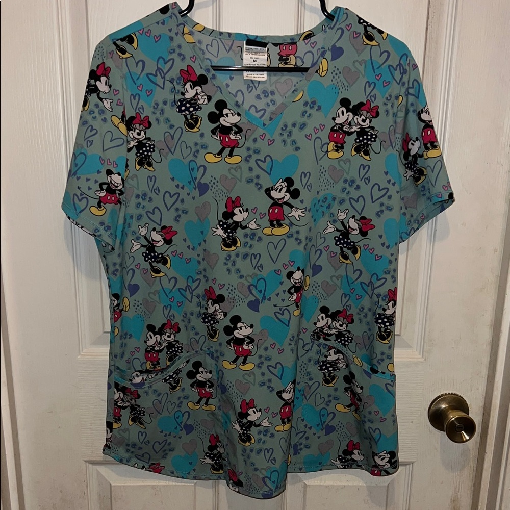 Mickey & Minnie Valentines scrub top - Blue